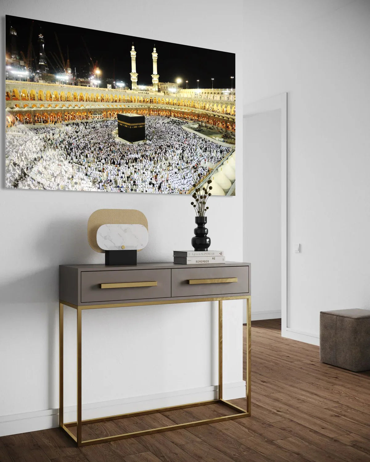 Mecca Masjid al-Haram Night View Glass Wall Art – Islamic