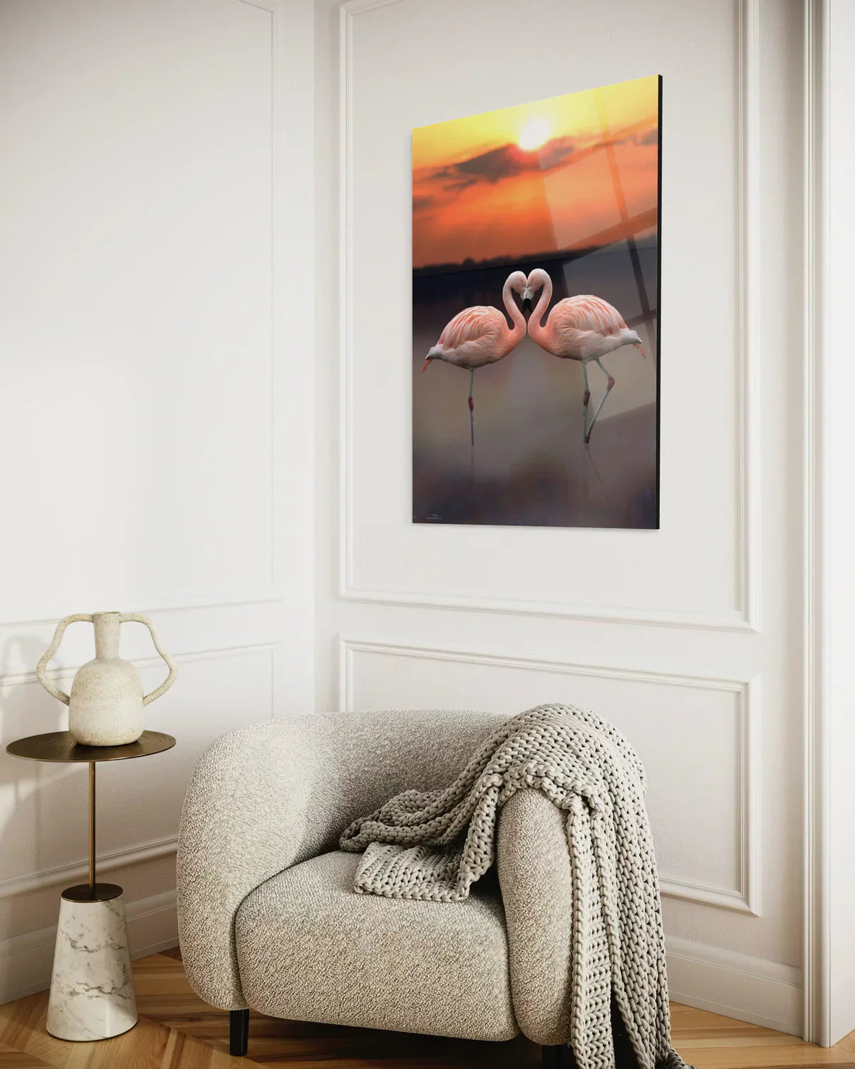 Flamingo Tempered Glass Wall Art – Elegant Bird Home Decor