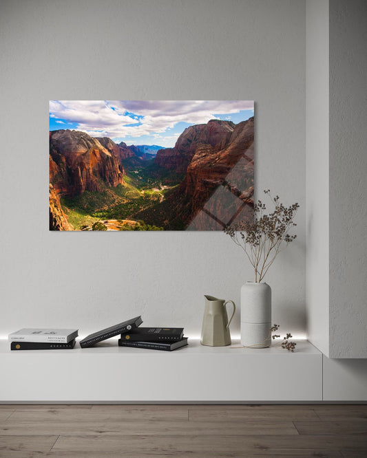 Valley Meadow Landscape Glass Wall Art – Premium Nature Home Decor