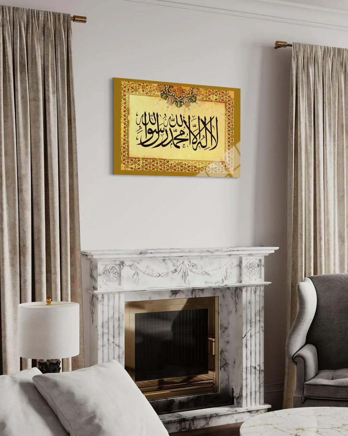 Kalima Tawhid Calligraphy Glass Wall Art – Islamic Home Decor