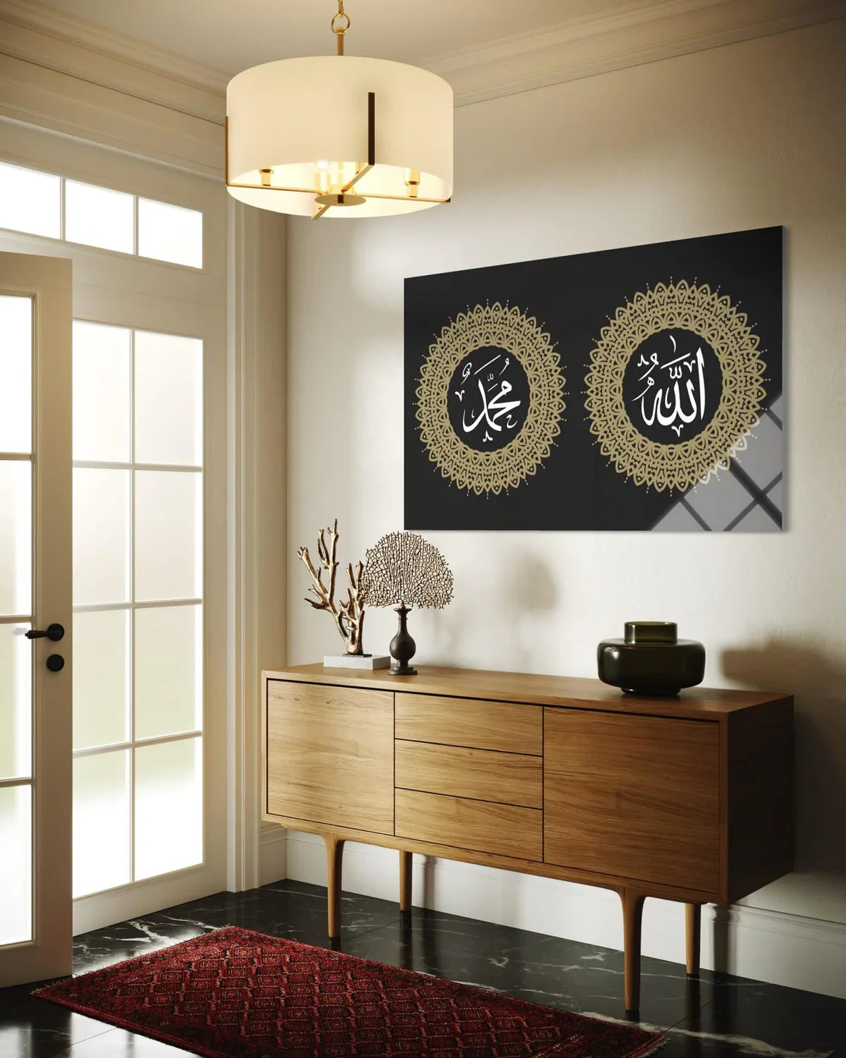 Allah & Muhammad Calligraphy Glass Wall Art – Islamic Decor