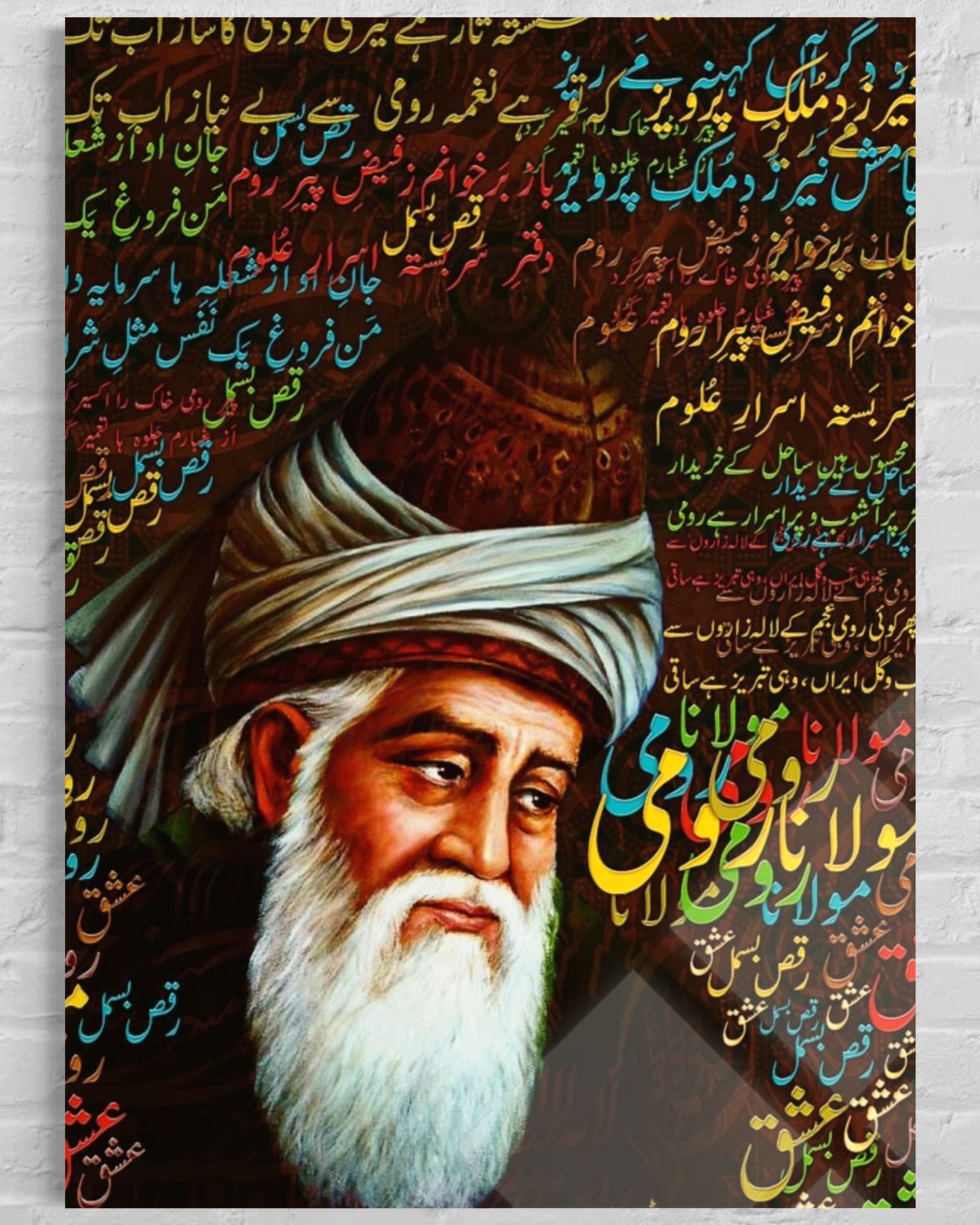 Mawlana Rumi Glass Wall Art – Sufi Poet Spiritual Decor