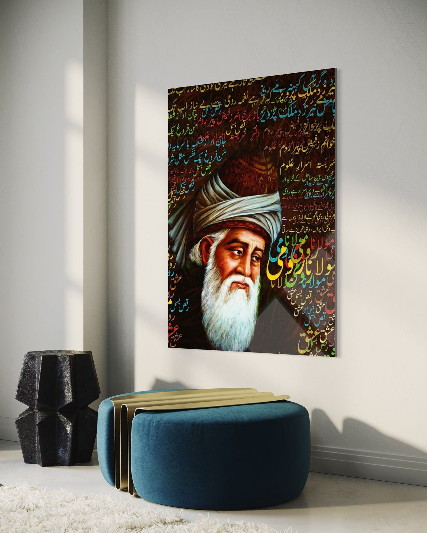 Mawlana Rumi Glass Wall Art – Sufi Poet Spiritual Decor