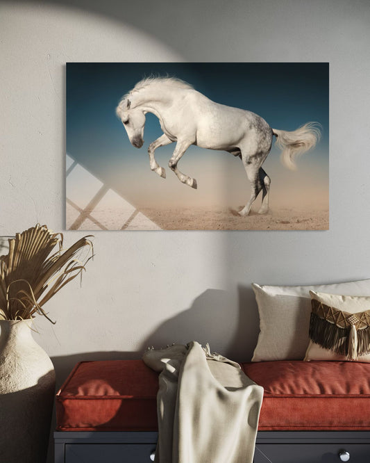 White Horse Glass Wall Art – Majestic Equine Home Decor
