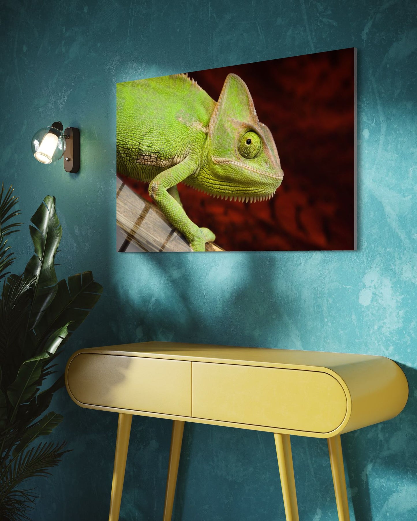 Chameleon Glass Wall Art – Exotic Wildlife Home Decor