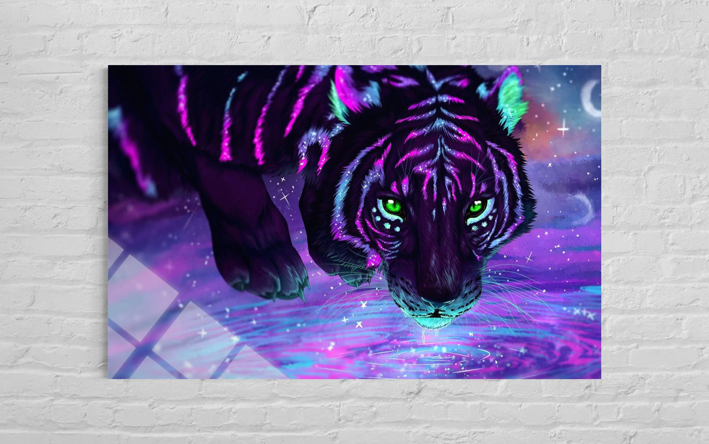 Neon Tiger Glass Wall Art – Bold Modern Wildlife Decor