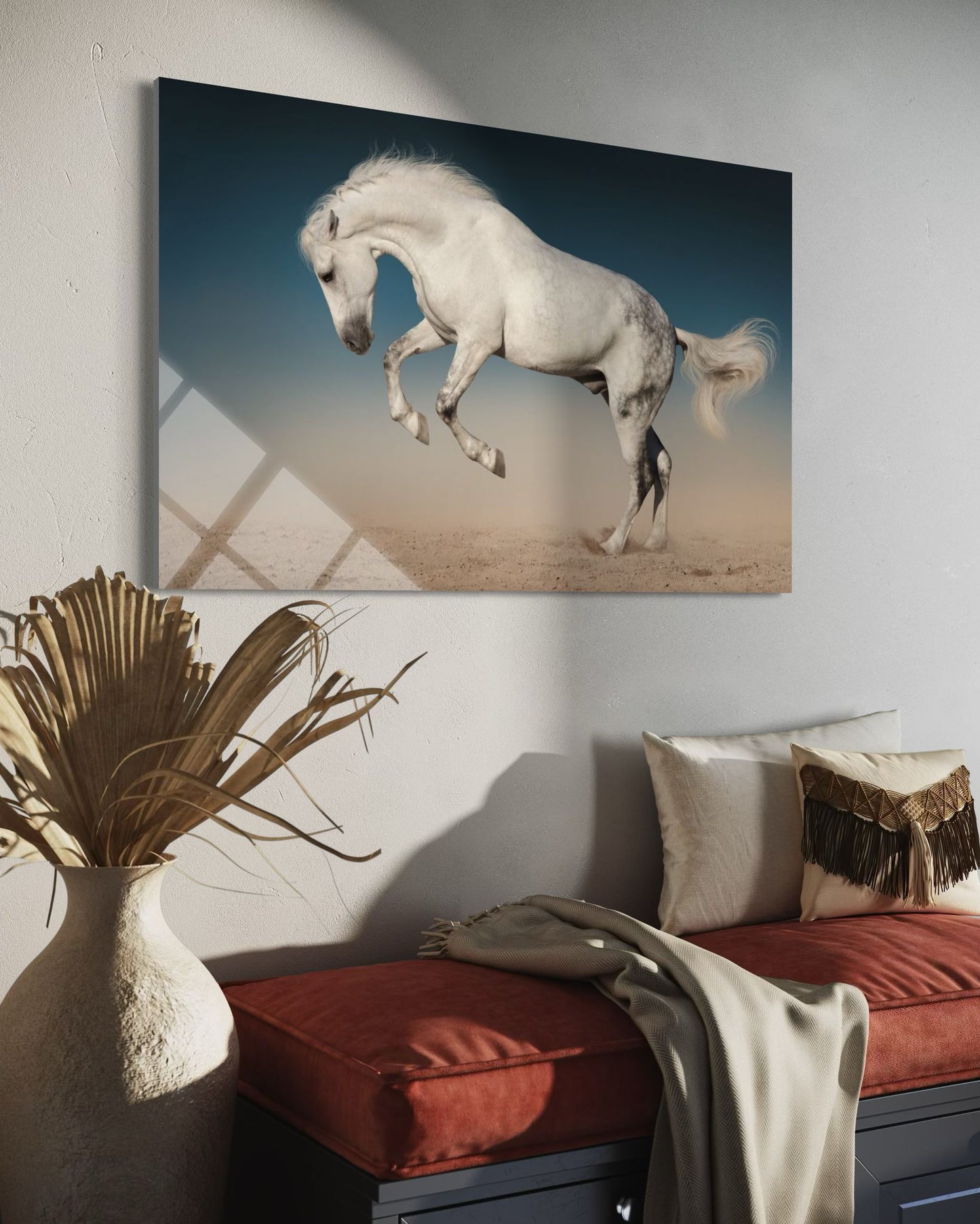 White Horse Glass Wall Art – Majestic Equine Home Decor