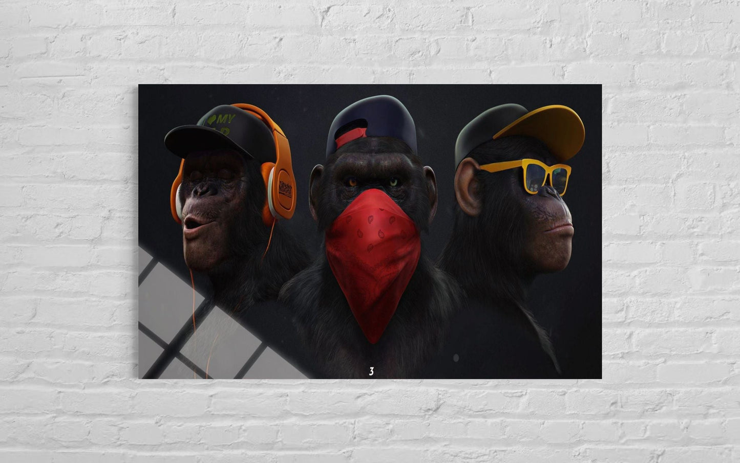 Three Monkeys Glass Wall Art – Wisdom Wildlife Home Decor