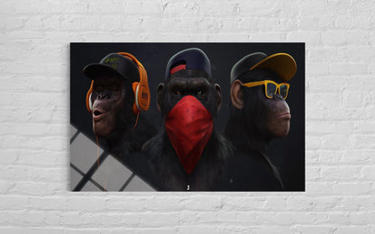 Three Monkeys Glass Wall Art – Wisdom Wildlife Home Decor