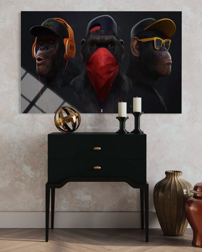 Three Monkeys Glass Wall Art – Wisdom Wildlife Home Decor