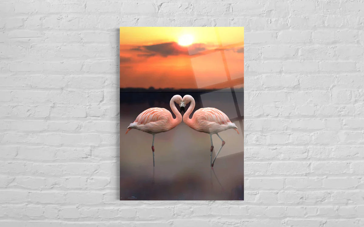 Flamingo Tempered Glass Wall Art – Elegant Bird Home Decor