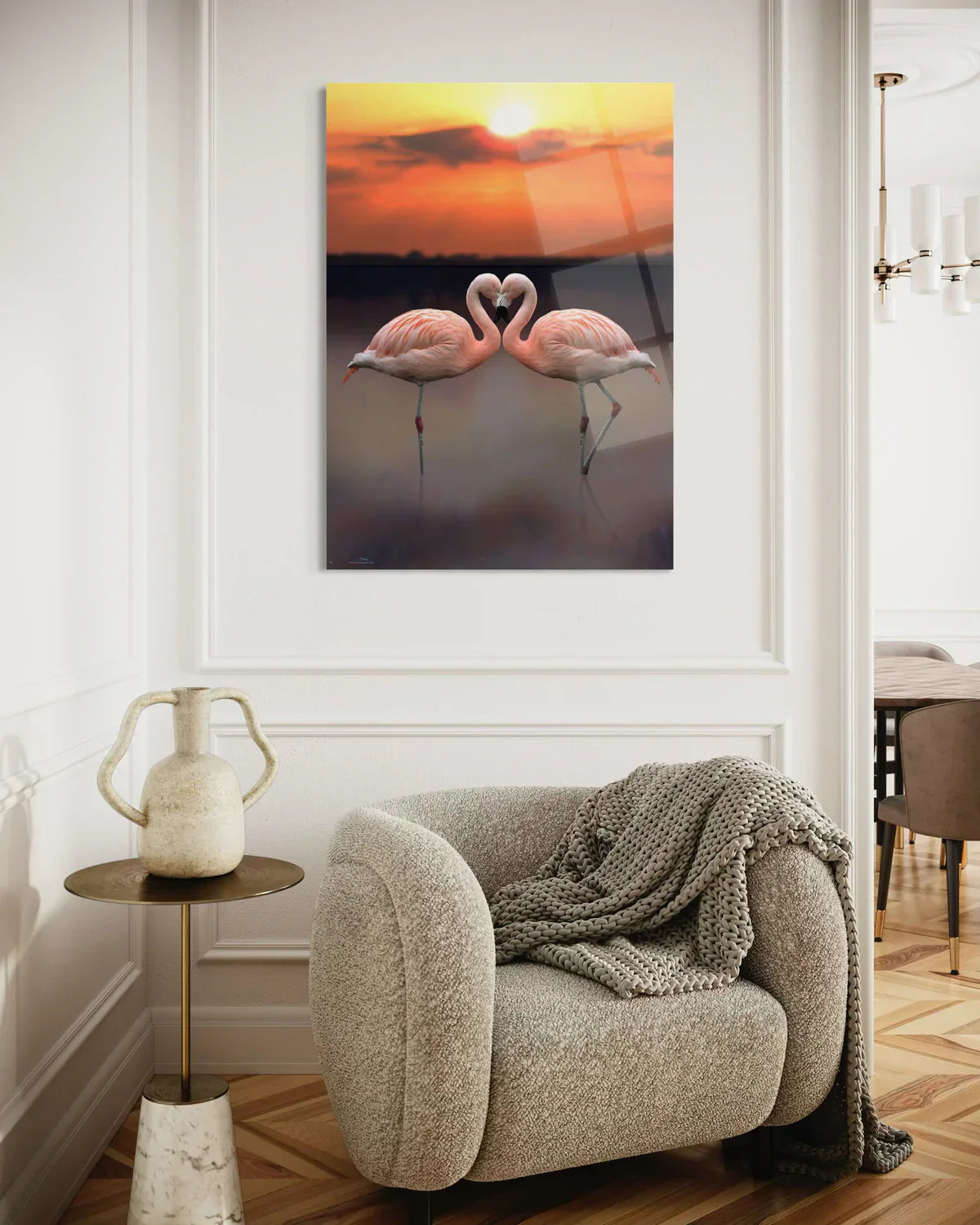Flamingo Tempered Glass Wall Art – Elegant Bird Home Decor