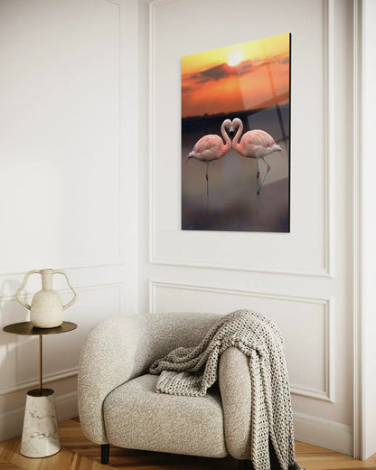 Flamingo Tempered Glass Wall Art – Elegant Bird Home Decor